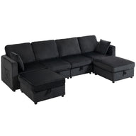 4-seater U-shaped corner sofa with storage ottoman, 306 cm corner couch in corduroy look, 4 cushions, for living