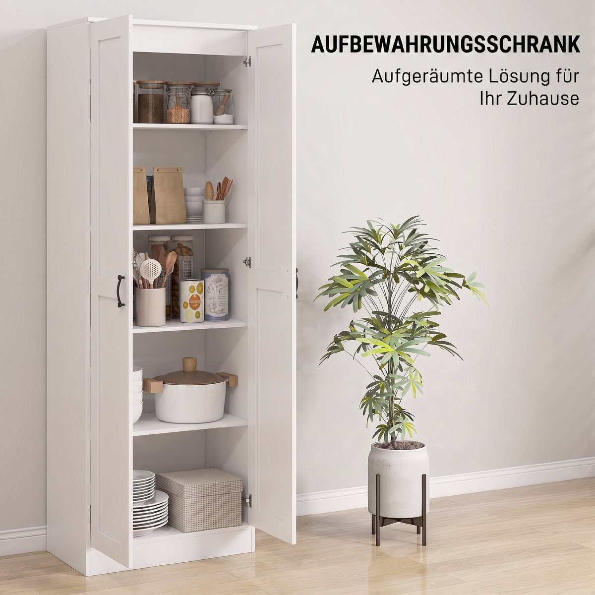 Pantry cabinet 175 cm with storage space, kitchen cabinet with soft-close doors and adjustable shelves, white (4)