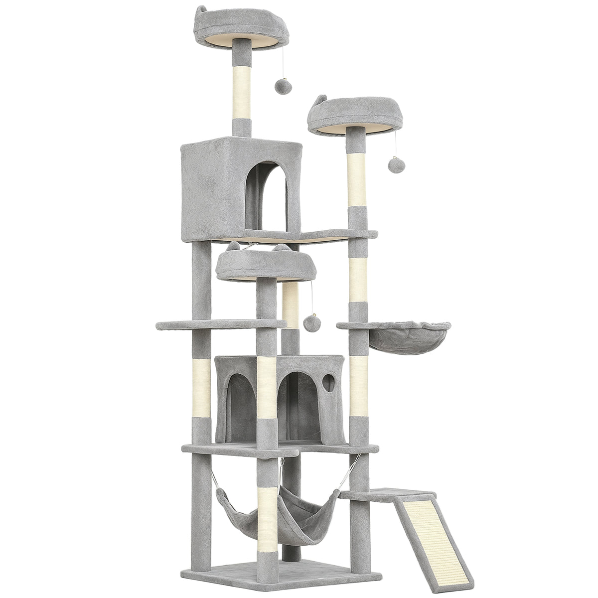 Cat tree 192 cm cat tower with cave, sisal posts, large platform, hammocks ramp for 2-3 cats under 5 kg