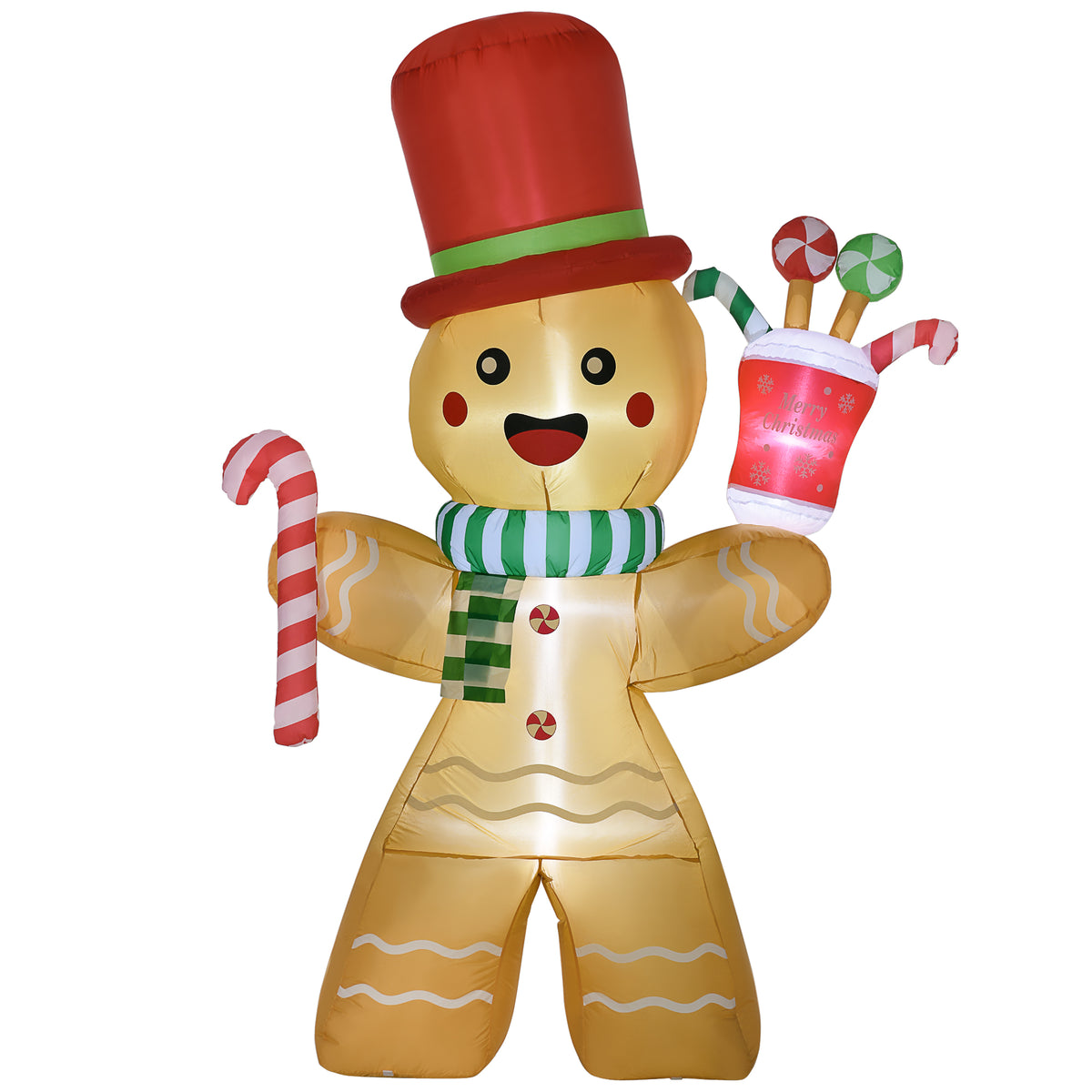 Inflatable gingerbread man, 2.35 m, with LED lights, weather-resistant, incl. blower, multicolor, Christmas
