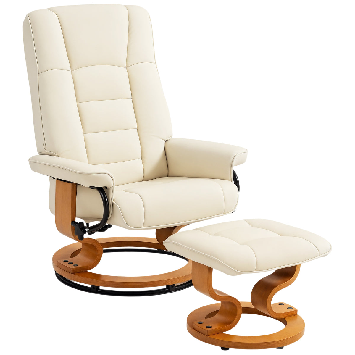 Recliner with footstool, swivel & tilt, faux leather upholstery, up to 150 kg, wooden frame, cream white
