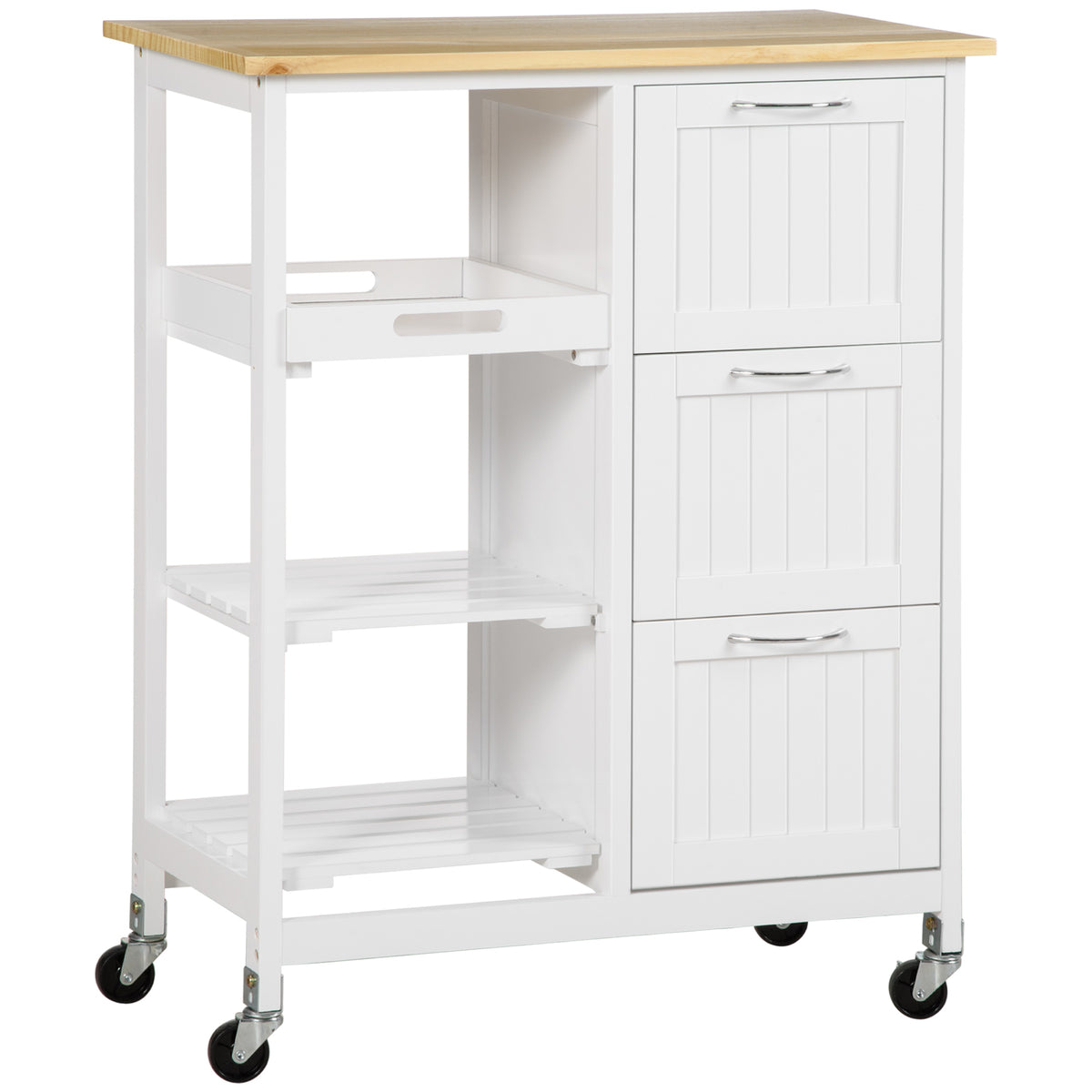 Farmhouse Style Kitchen Cart Kitchen Island Kitchen Trolley with 3 Drawers, White