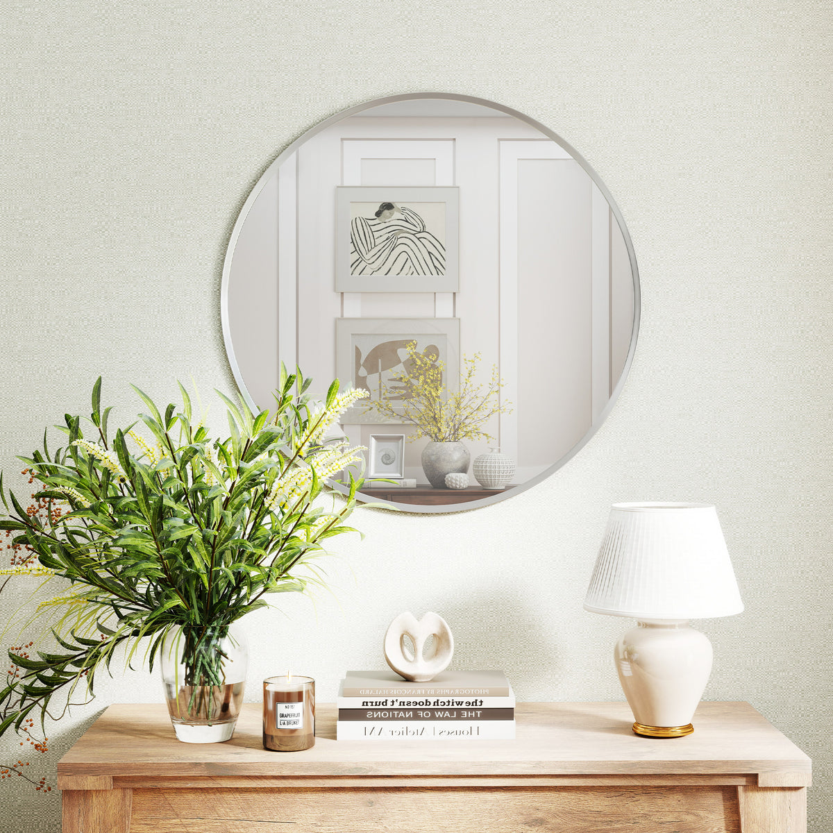 Wall mirror, modern design, 61 x 61 cm, silver (2)