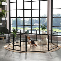 Puppy playpen, puppy enclosure, pet enclosure, foldable, lockable door, weather-resistant, 8 panels, black (10)