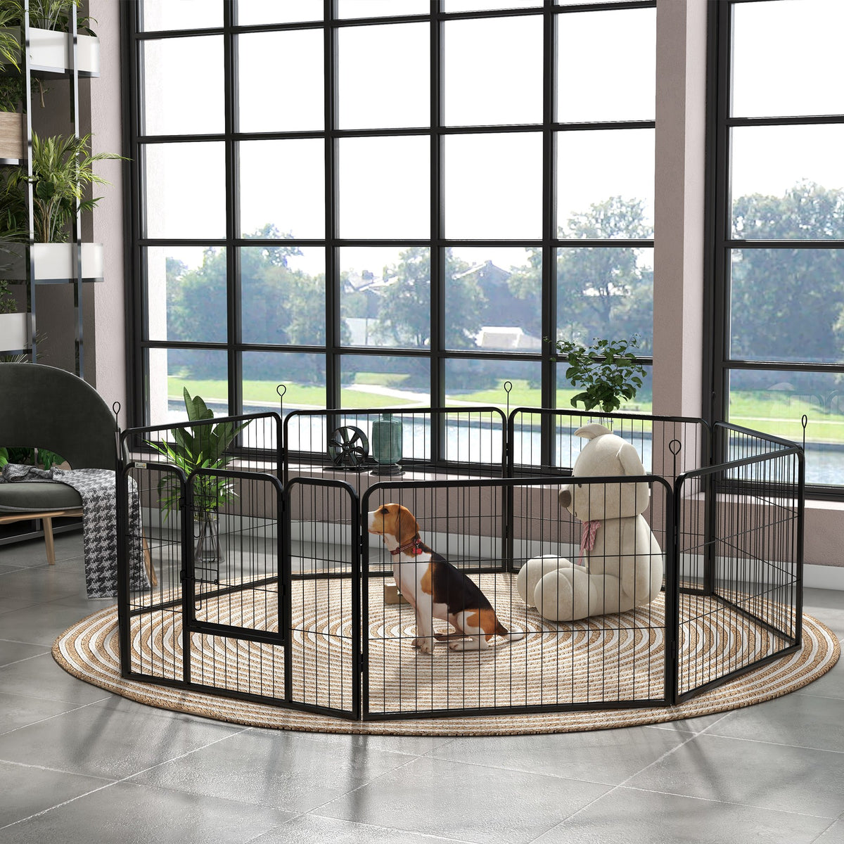 Puppy playpen, puppy enclosure, pet enclosure, foldable, lockable door, weather-resistant, 8 panels, black (10)