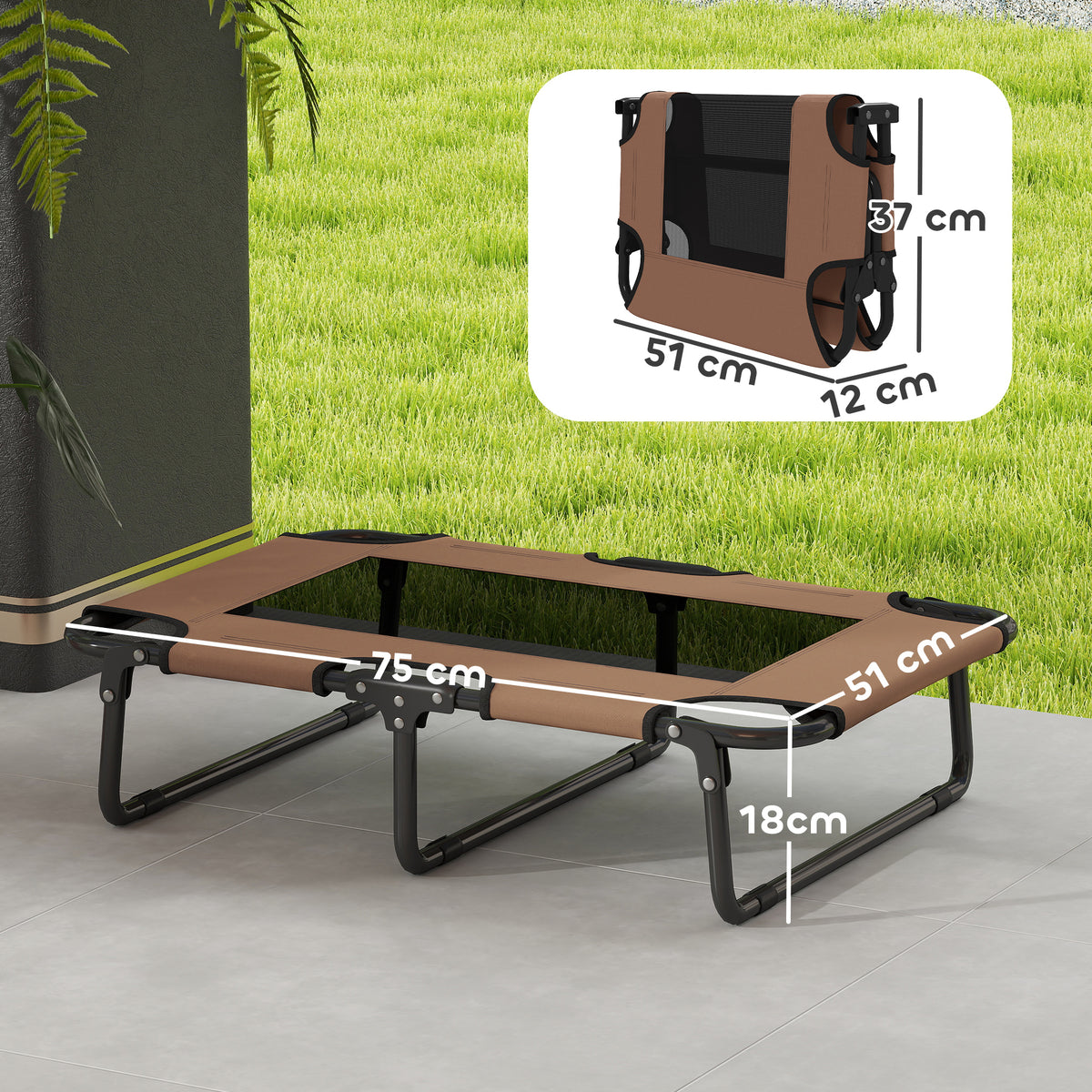 Foldable elevated dog bed pet bed, outdoor dog cot with mesh design coffee Oxford 75 x 51 x 18 cm (3)
