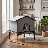 Foldable cat house, cat hut with cushion, elevated water-resistant cat cave 62 x 58.5 x 60 cm, grey (8)