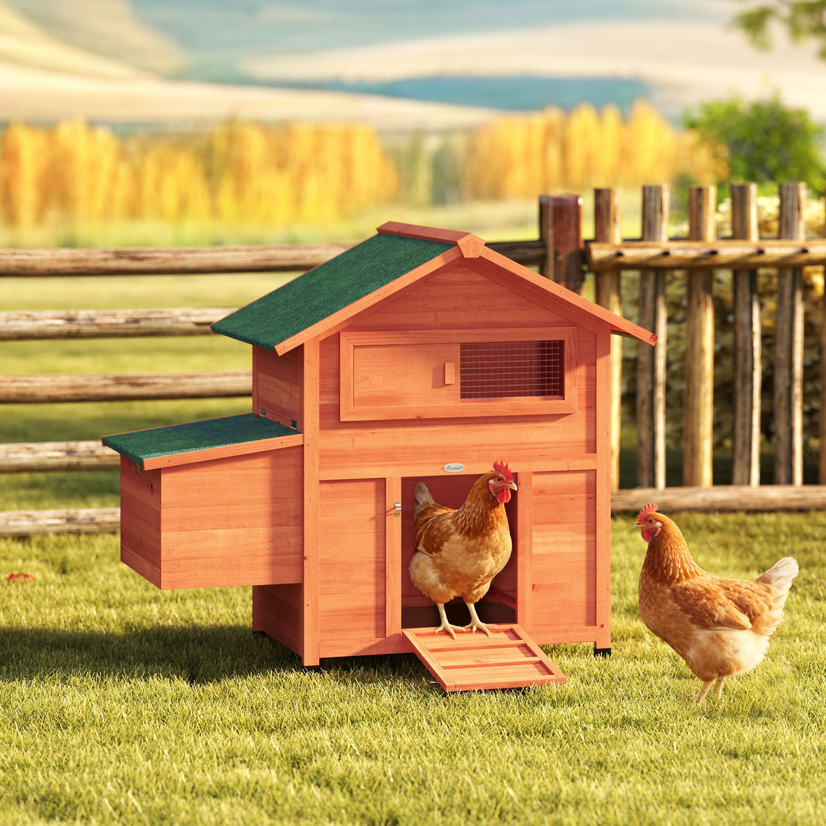 Wooden chicken coop hen house with nesting box, 2 roosting bars, ramp, window, and waterproof roof (2)