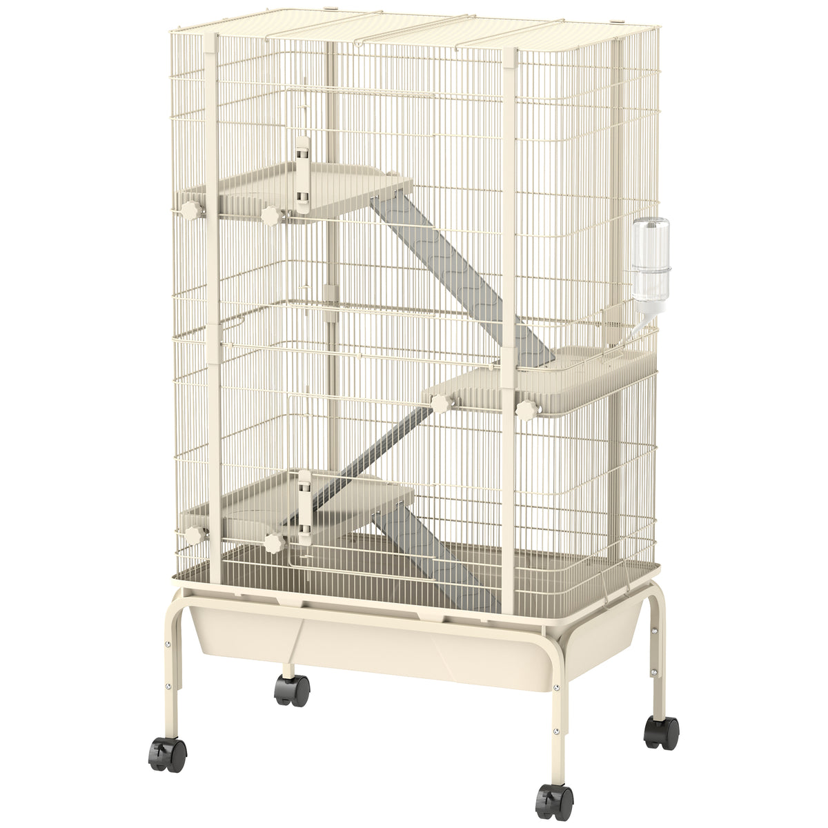 Small animal cage, pet cage with 4 levels, feeding bowl, water bottle, 88 x 48 x 150.5 cm, beige