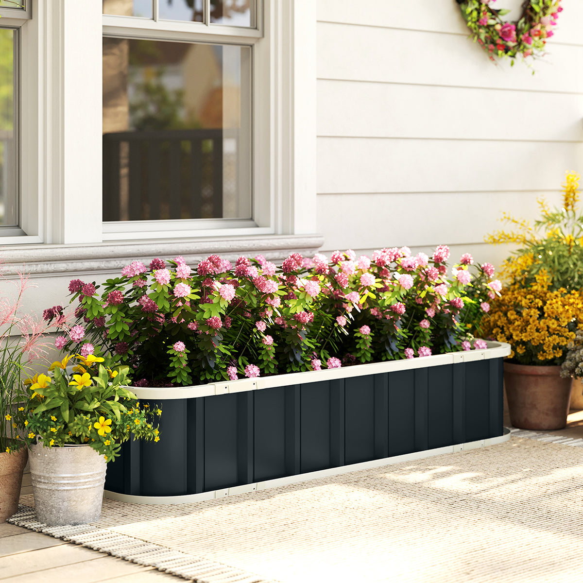 Steel raised garden bed, planter box with snap-locks, folded edge, early-season garden bed, 136 x 52 x 31 cm (2)
