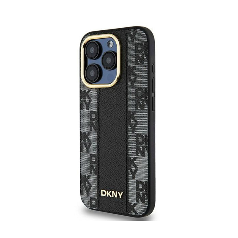 DKNY Leather Checkered Mono Pattern MagSafe - Case for iPhone 15 Pro (Black) (2)