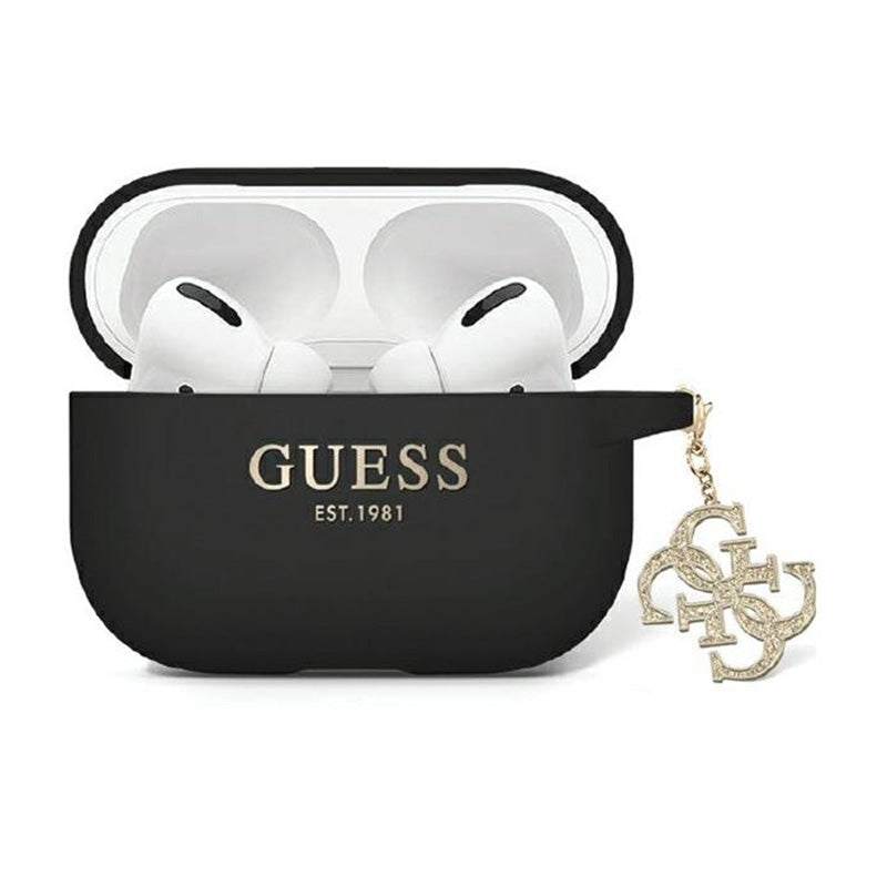 Guess Liquid Silicone Glitter Triangle Charm - case for AirPods Pro 2 (black)