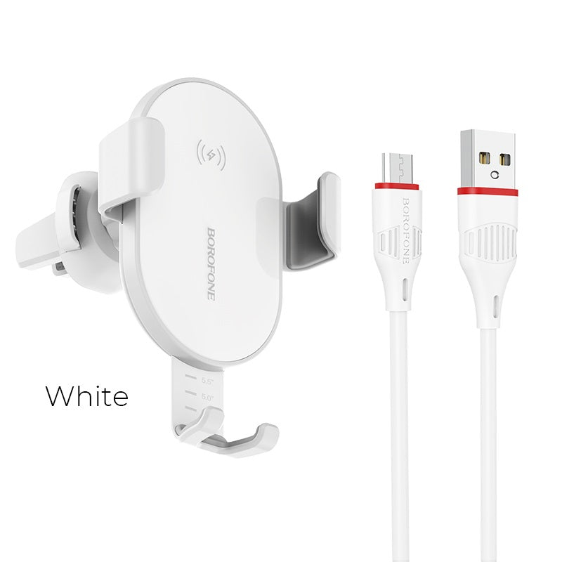 Borofone - Car holder with 10W Qi wireless charger for air vent, white