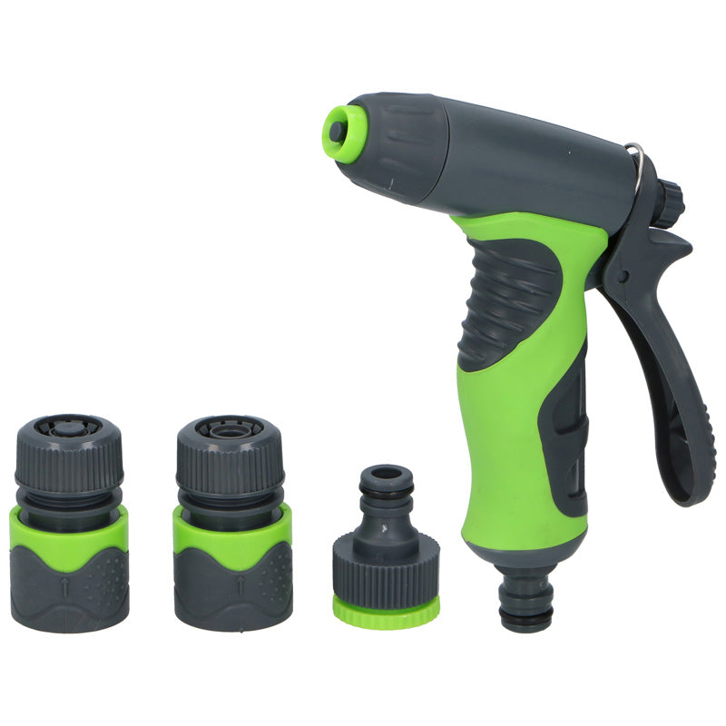 Kinzo - Garden irrigation set, spray gun with flow control plus 1/2" connectors (4 pcs) (2)
