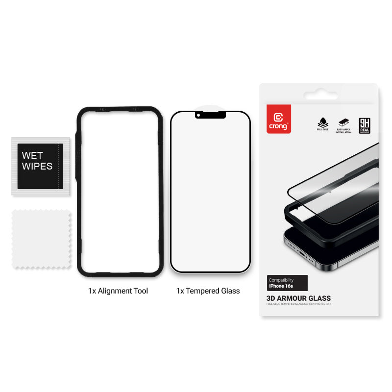 Crong 3D Armor Glass - tempered glass for iPhone 17e / 16e / 14 / 13 / 13 Pro + installation frame (2)