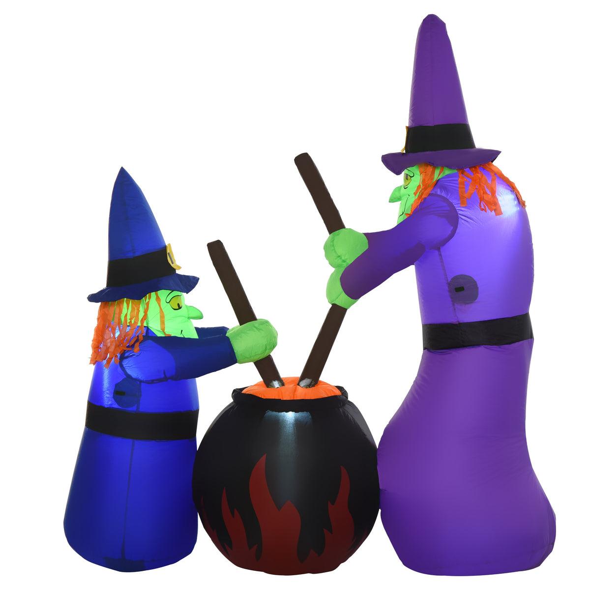 Inflatable Witch and Cauldron Figure Airblown Halloween Decoration with LED Lighting, Polyester, 170x60x180cm