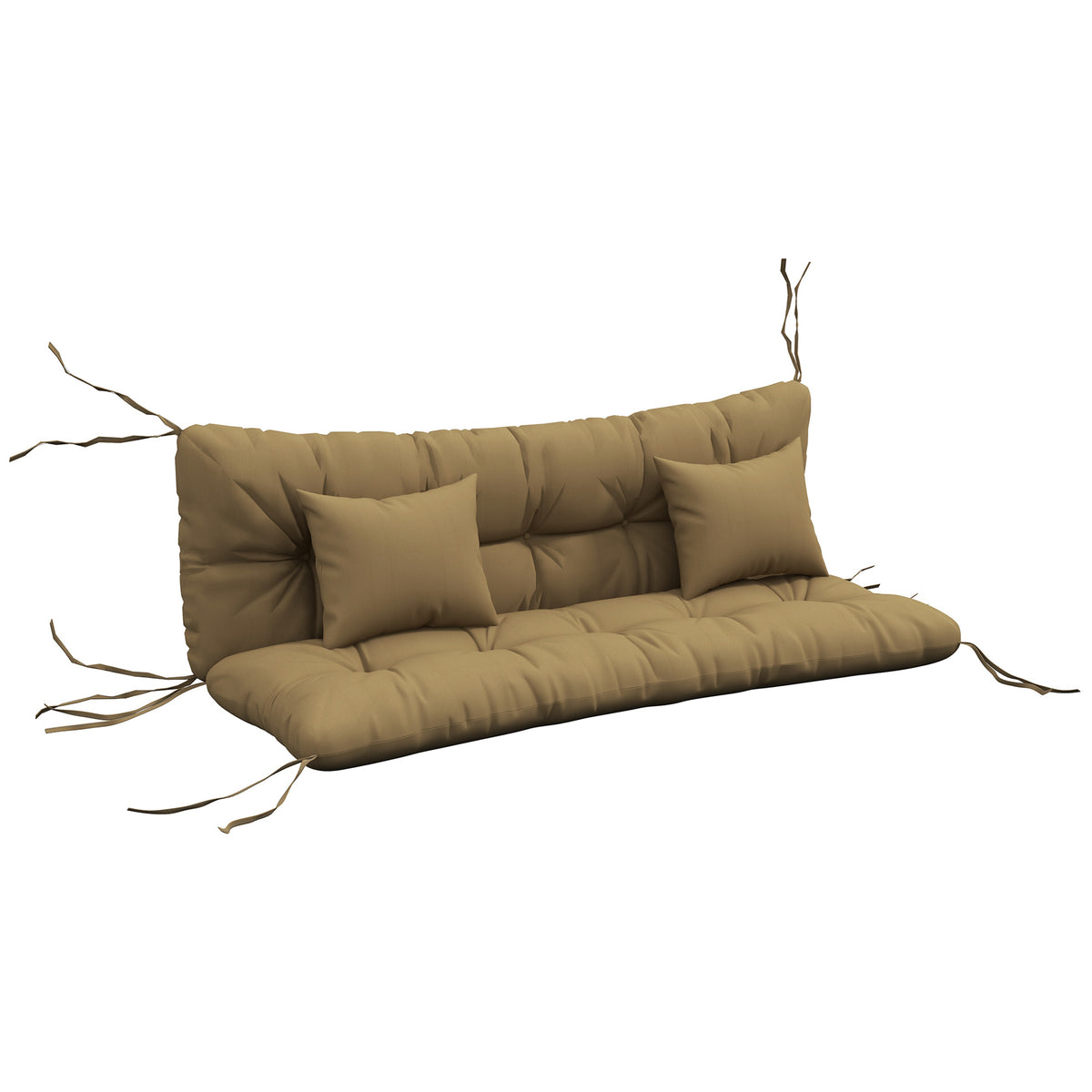 Set of 4 seat cushions, 150x50 cm, water-repellent chair cushions with ties, 10 cm thick, tan