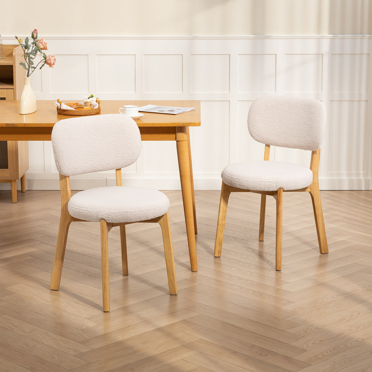 Dining chairs set of 2, kitchen chair with wide seat, curved backrest, for living room, dining room, cream (2)