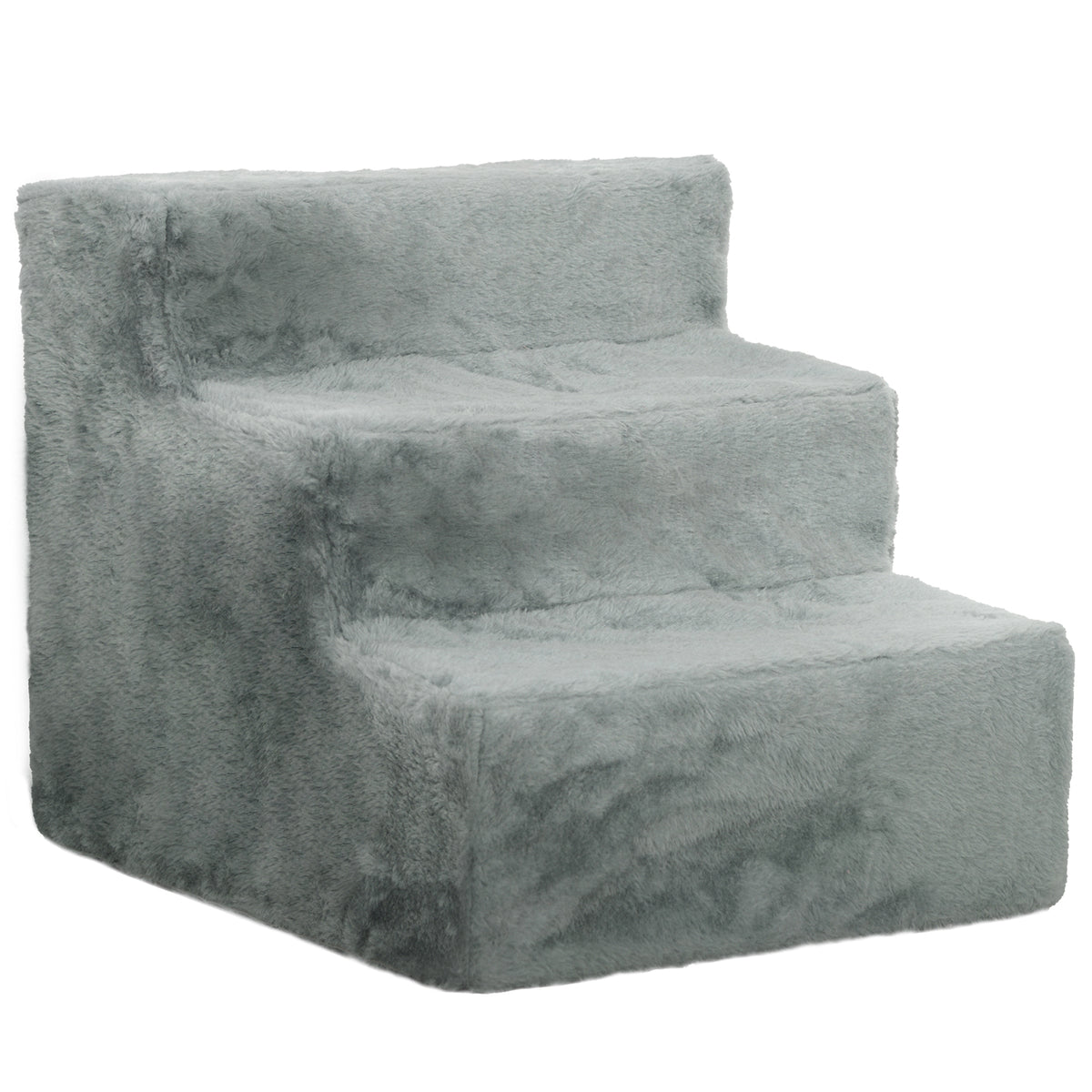 Foldable pet stairs, 3 steps, washable plush cover, chipboard, 46 x 35 x 35 cm, light gray