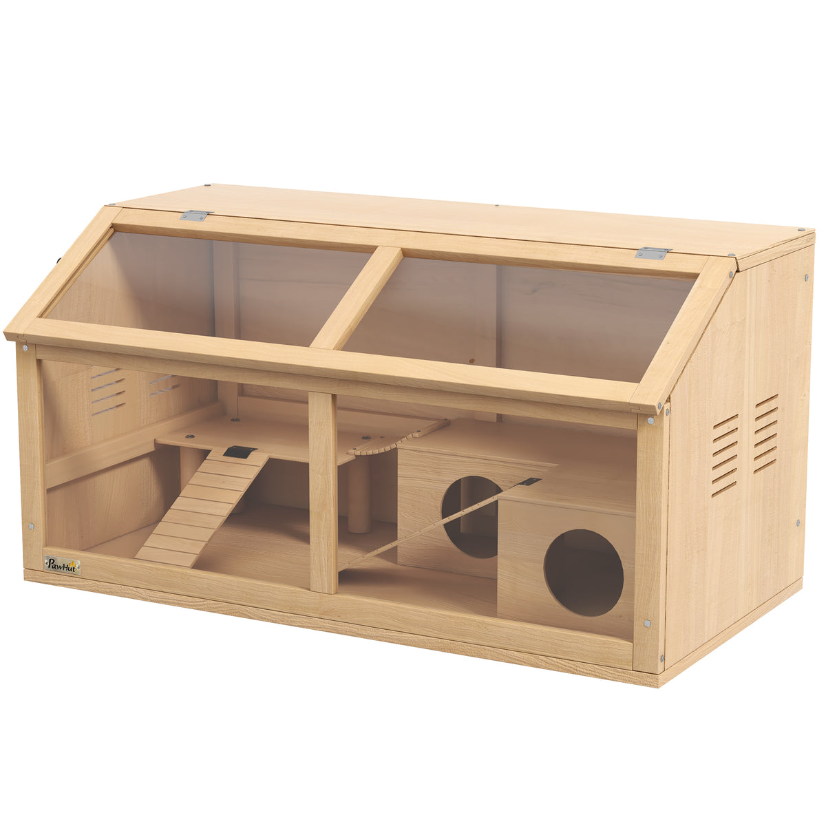 Hamster cage for Syrian hamsters and dwarf hamsters, with platform, suspension bridge, hut, 85x45x44 cm