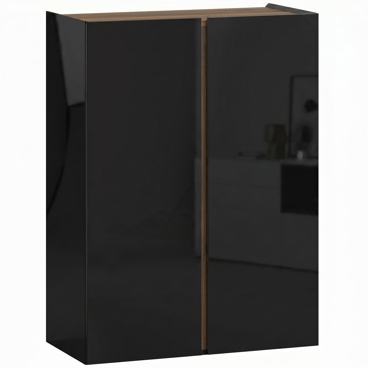 Shoe cabinet with quiet safety opening, 6 tiers, handleless design, high-gloss black