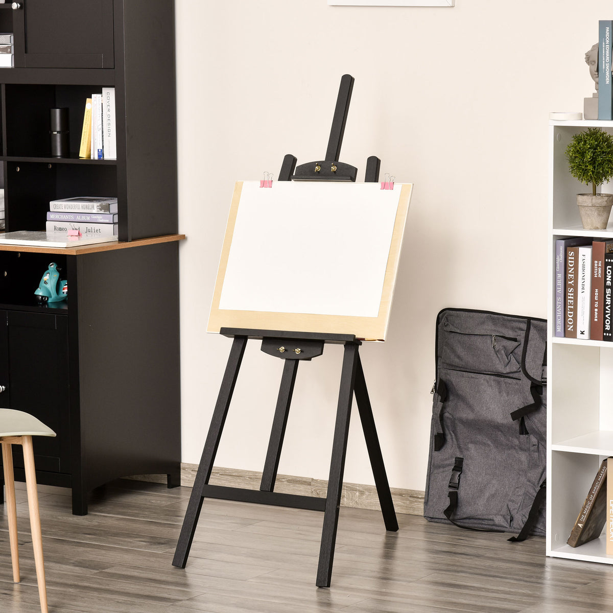Wooden Easel 134.5 cm high, wooden easel for canvases up to 108 cm, field easel, studio easel for painting (2)