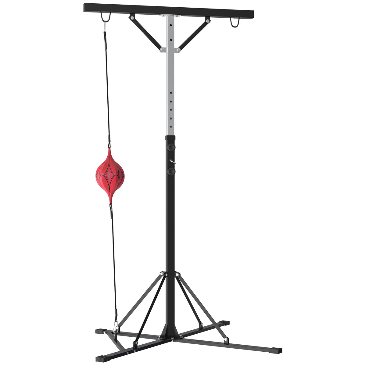 Punching bag stand, height-adjustable, with speed bag, metal frame, 160L x 145W x 175-220H cm, black
