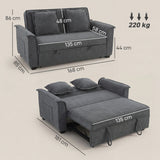 Futon sofa bed, adjustable backrest, 2-seater with 2 cushions, dark grey (3)