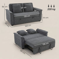 Futon sofa bed, adjustable backrest, 2-seater with 2 cushions, dark grey (3)