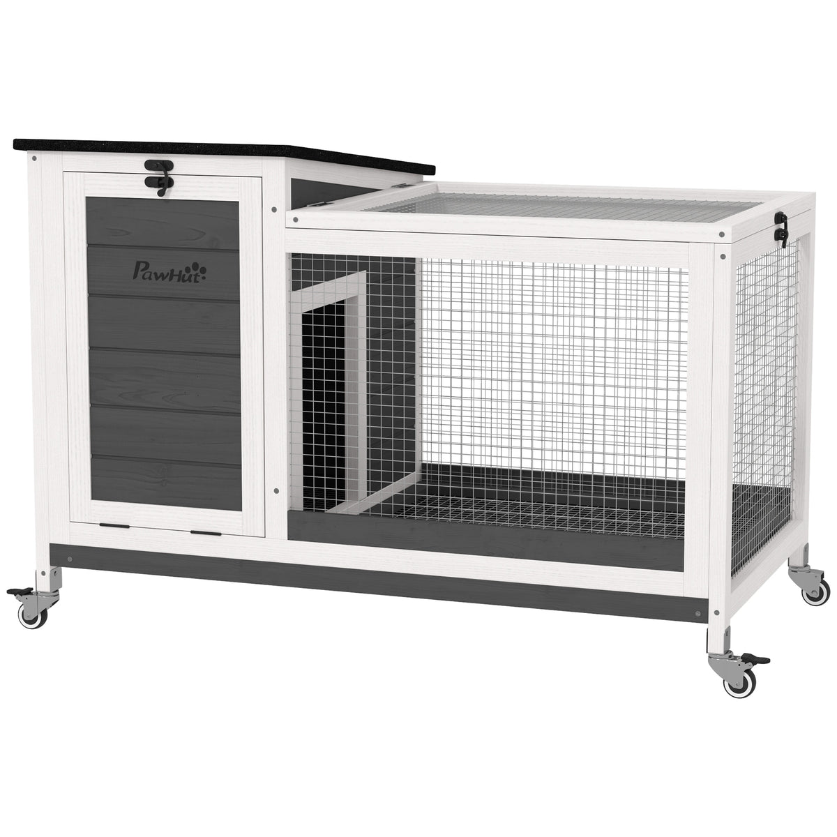 Wooden rabbit hutch rabbit cage with run wheels hinged roof for indoors, outdoors 92 x 52 x 67 cm dark grey
