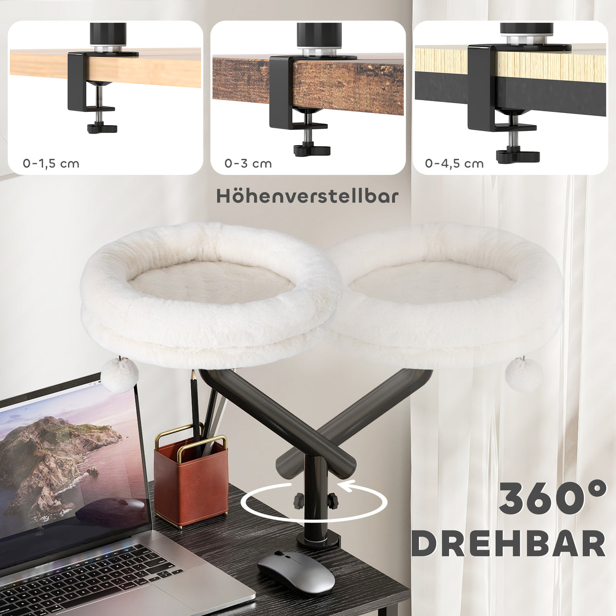 Cat desk bed, cat bed for desk with 360° rotation, adjustable height, cat lounger with removable (5)