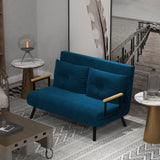 Sofa bed 2-seater velvet sofa, sleeping function, incl. 2 cushions, velvet look, natural + blue (2)
