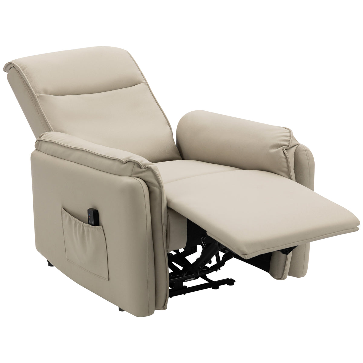 Electric massage chair, faux leather upholstery, footrest, side pocket, beige