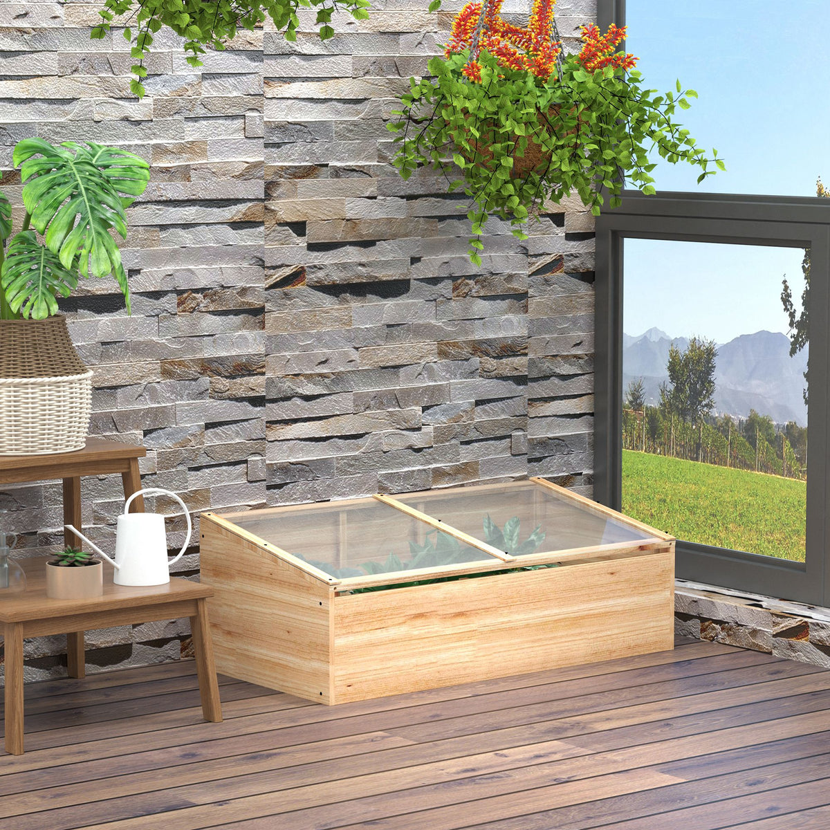 Wooden Greenhouse Cold Frame Cold Frame Box Hothouse Garden & Plant Box System for Garden Balcony, 100 x 50 x 35 (2)