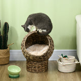 Rattan cat basket cat cave cat house cat bed with cushion pet bed water hyacinth coffee 40 x 37 x 51 cm (7)
