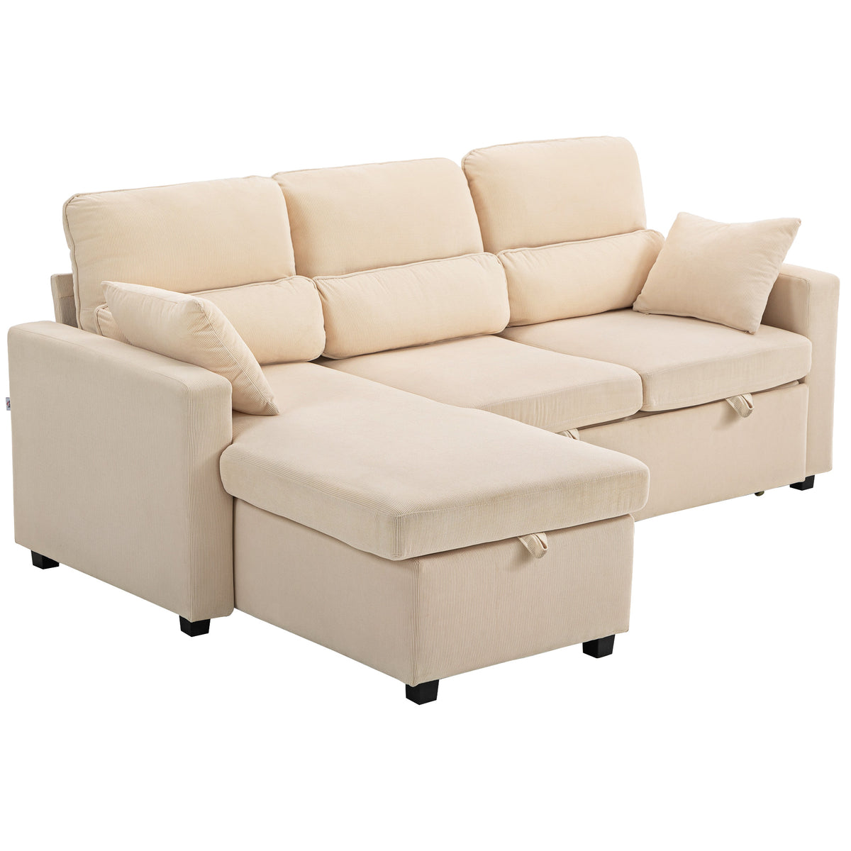 Adjustable sofa bed, L-shaped guest sofa with sleeper function, storage space, cushions, for living room, guest