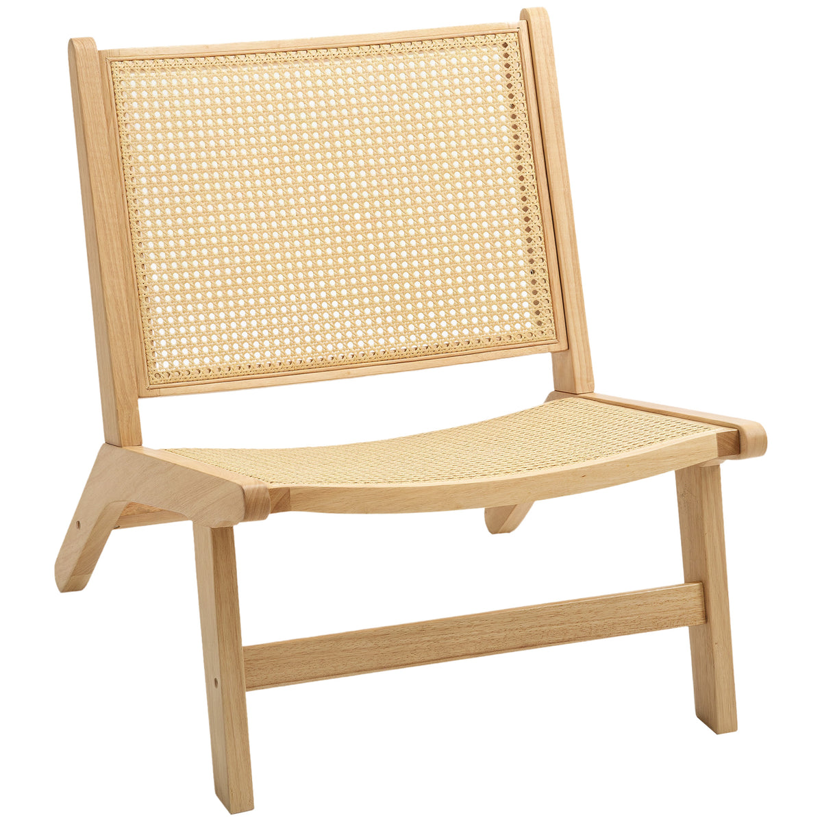 Rattan chair, reading chair, wooden frame, wide seat, 64 x 70 x 74 cm, natural wood