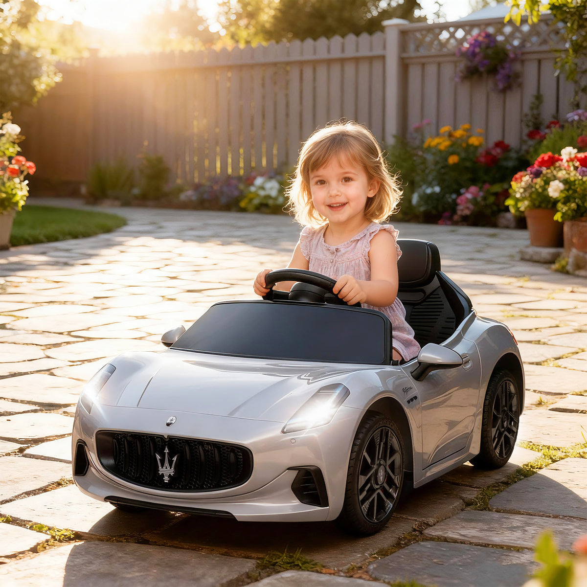 12V Kids' Electric Car, Children's Vehicle with LED Lights, Music, Horn, for Children Aged 3-5, Gray (2)