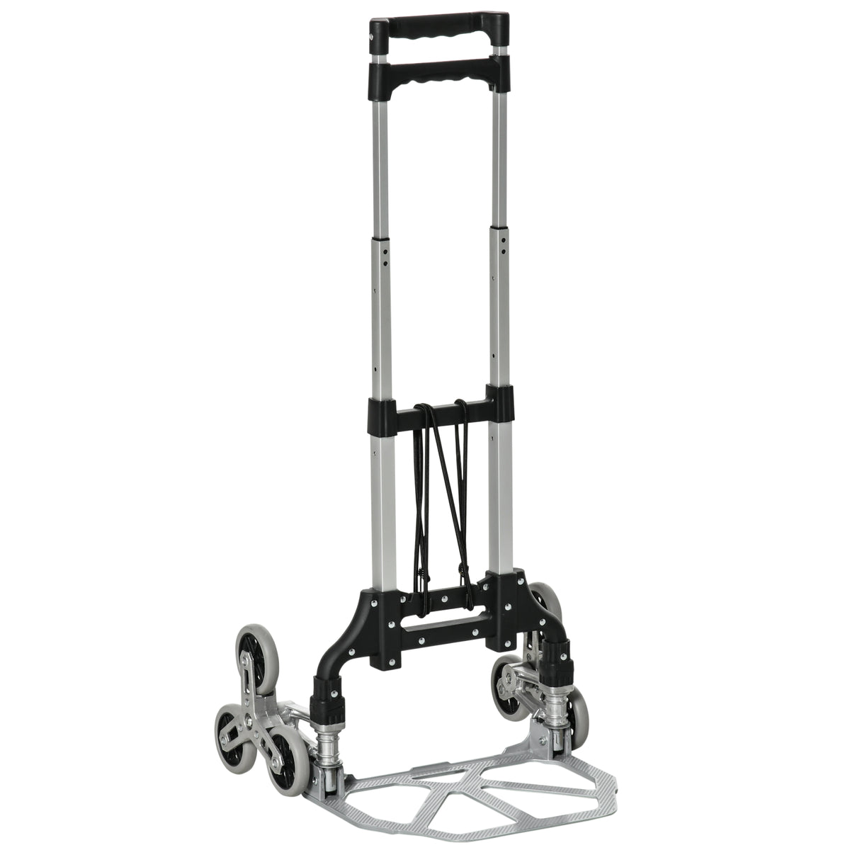 Foldable 6-wheel stair climber, incl. fastening strap, automatic folding function, silver + black