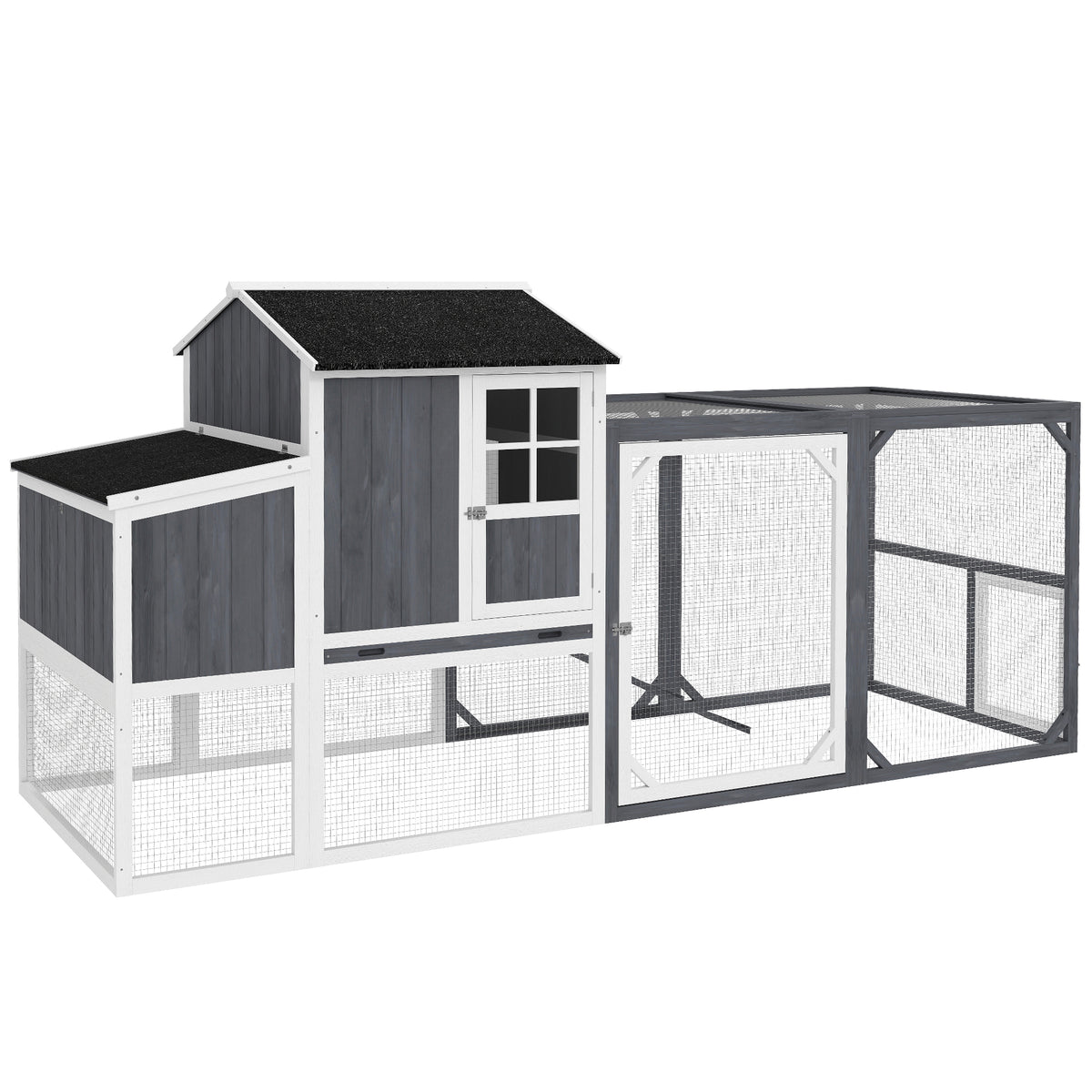 Chicken coop with run for 3-4 chickens, 3-section nesting box, 1.9 m² area, fir wood, grey