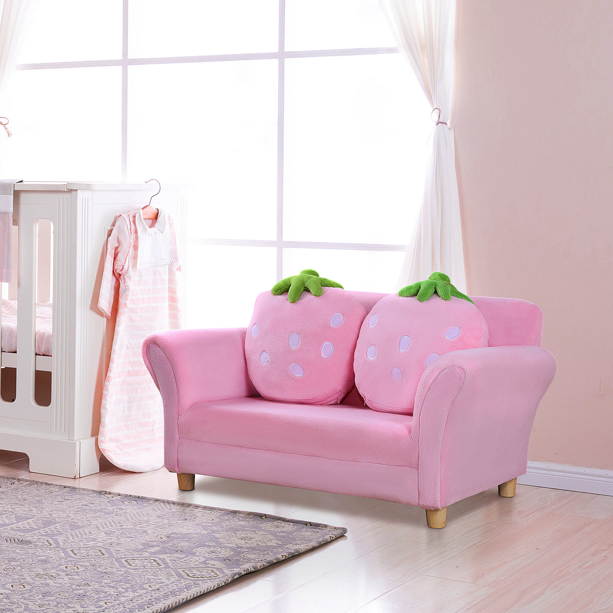 Children's armchair, children's sofa with coral fleece look, solid wood feet, foam armchair, kids' chair for (2)