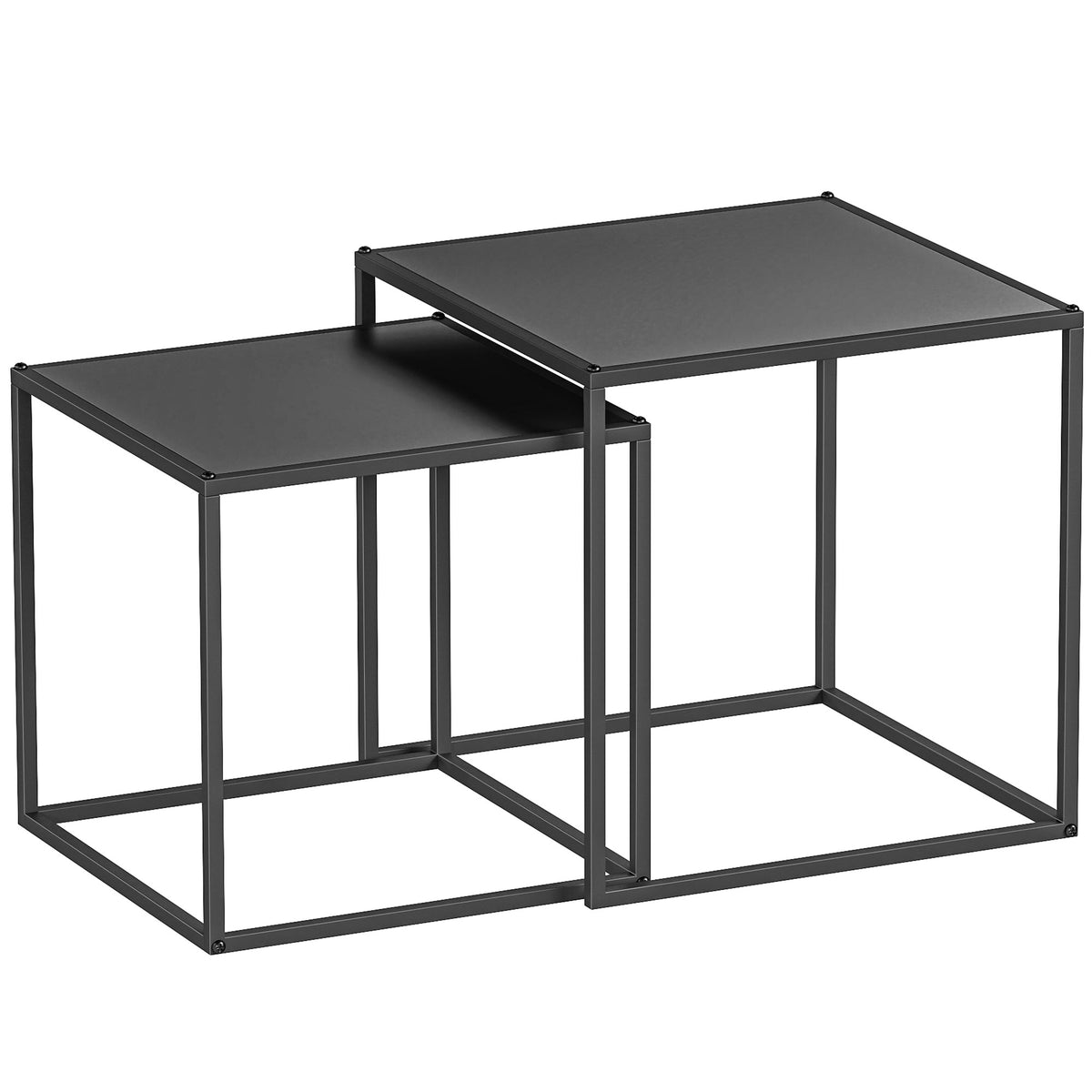 Side table, coffee table, nesting table, set of 2, modern design, steel frame, black, 40 x 40 x 40cm