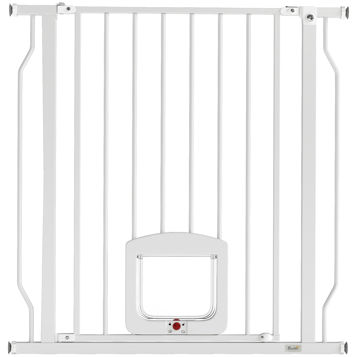Stair gate/door safety gate with cat flap, no drilling required, 75-85 cm, steel, for dogs, stairs, door, white