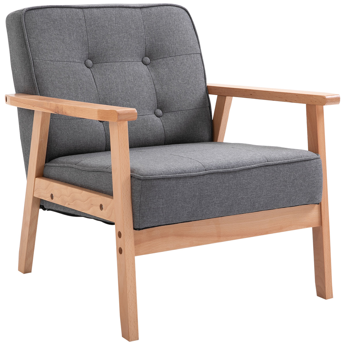 Single sofa lounge chair upholstered chair with armrests wooden frame linen grey 64.5 x 70 x 74 cm