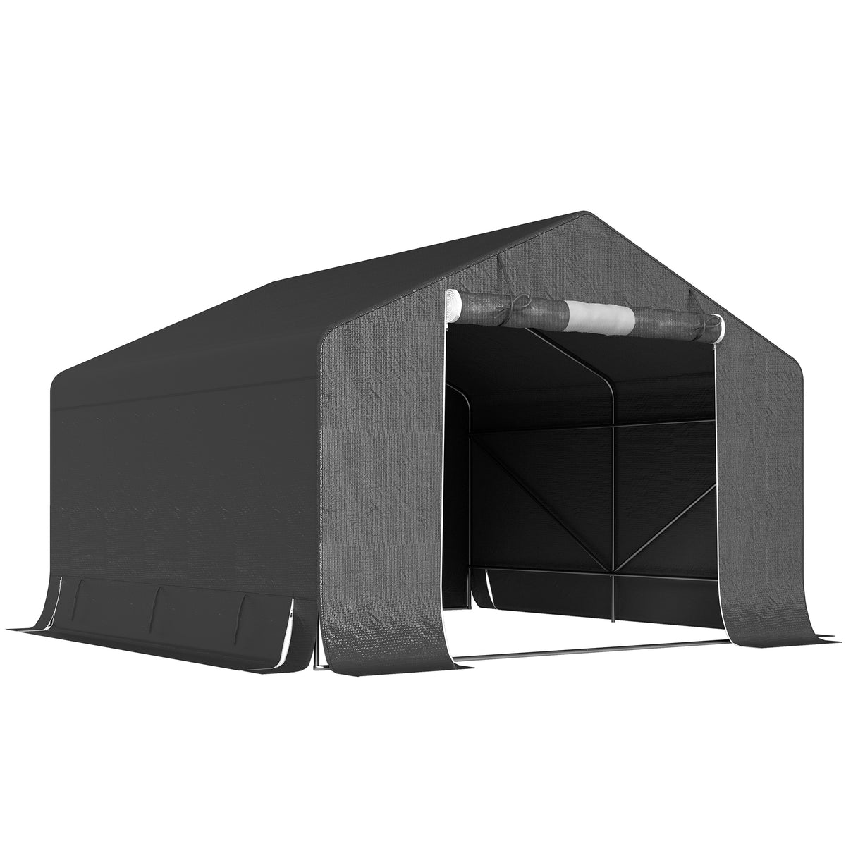 Portable garden shed, bike tent, zippered roll-up door, metal frame, versatile storage, dark gray