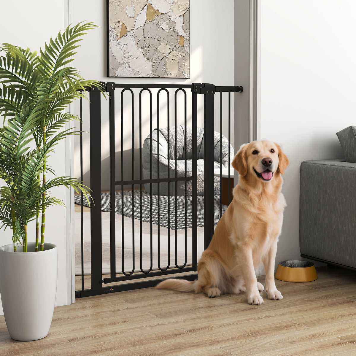 Dog safety gate, 76-104 cm pressure-mounted barrier, stair gate (2)