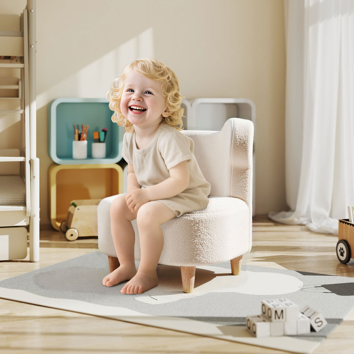 Children's armchair, plush armchair with bear ears, fleece cover, foam, beige (2)