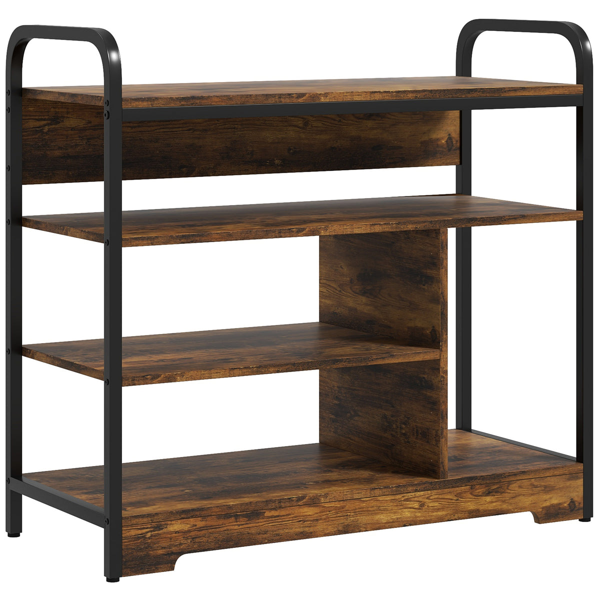 4-tier shoe rack, open design, metal frame, adjustable feet, 70x30x65 cm, brown/black