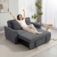 Futon sofa bed, adjustable backrest, 2-seater with 2 cushions, dark grey (8)