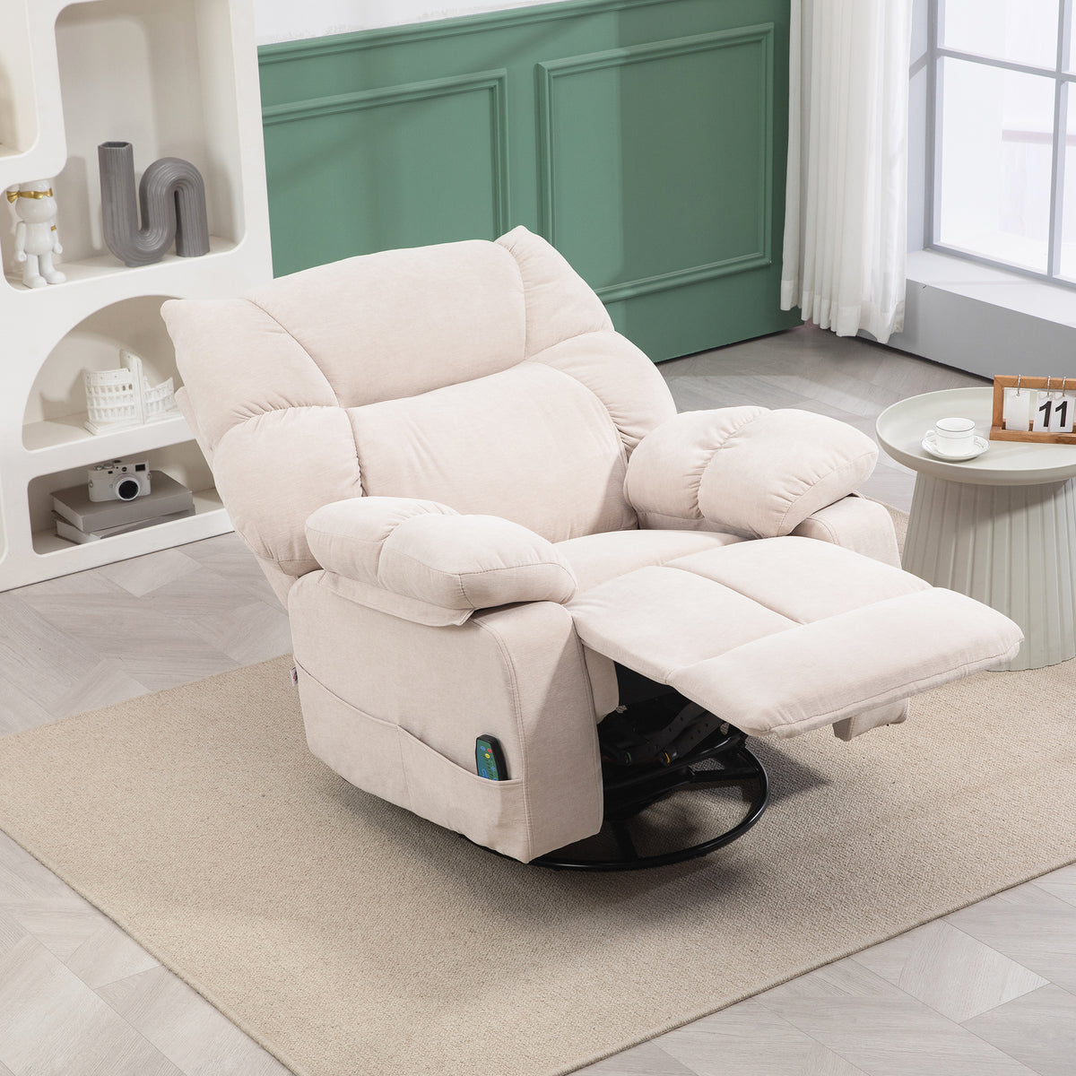 Massage chair with heat & recline function, swivel, up to 150 kg, metal frame, 98x90x98cm, beige (2)